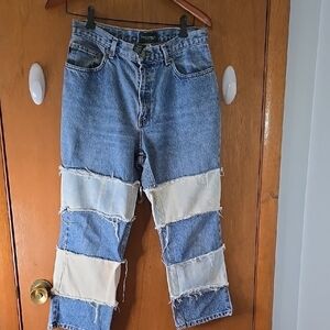 Lauren By Ralph Lauren Brand Blue and Cream Patchwork Jeans Size 12P.